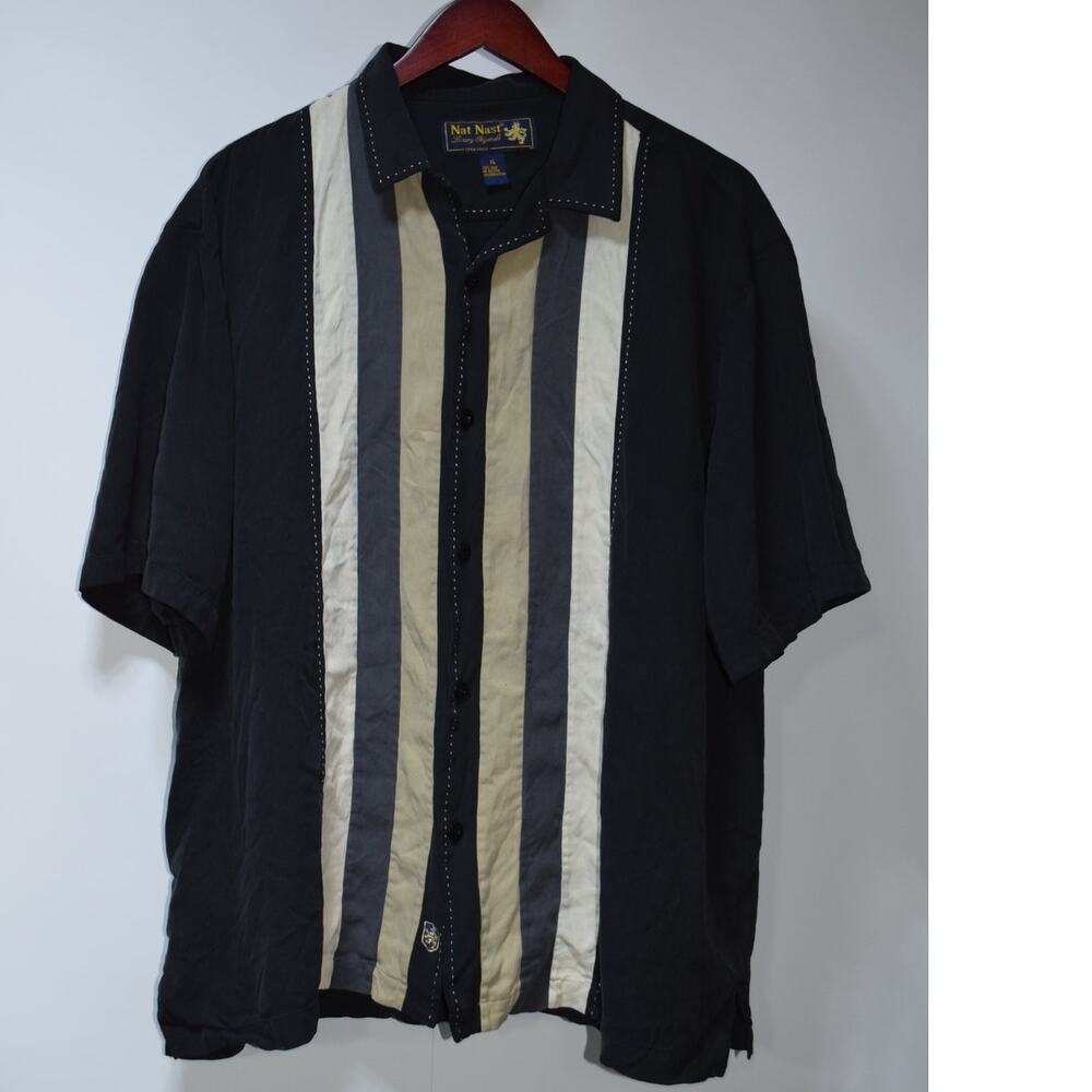 Nat Nast Luxury Originals Silk Shirt Black Cream Stripe XL
